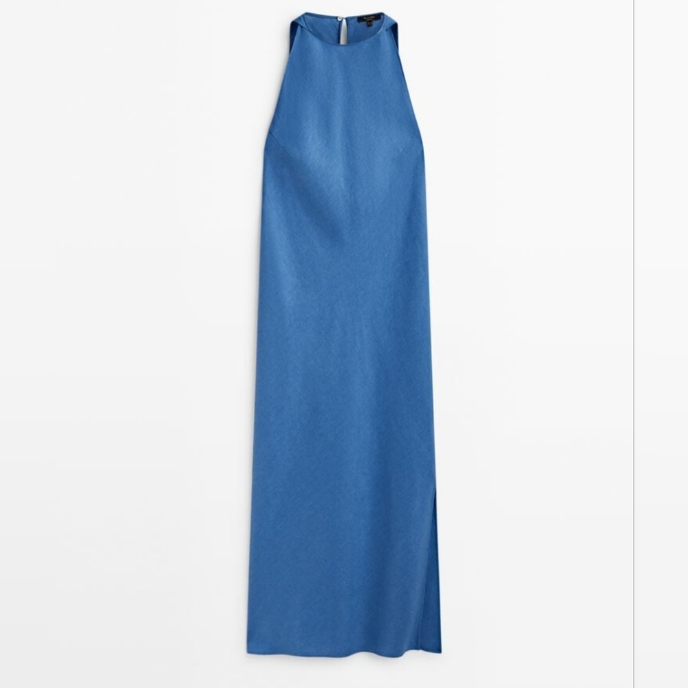 Massimo Dutti Linen Halter Dress in Indigo Blue, Size XS - Picture 2 of 15
